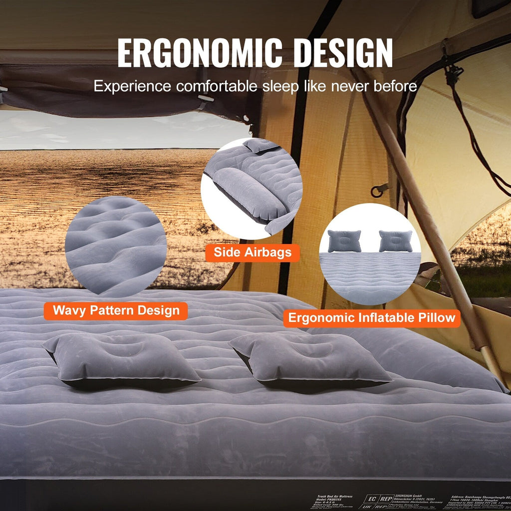 Truck Bed Air Mattress, for 6-6.5 ft Full Size Truck Beds, Inflatable Air Mattress Camping Bed with 12V Air Pump 2 Pillows
